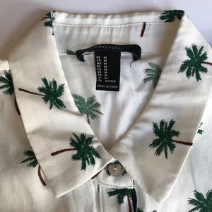 Palm tree print boyfriend button up crop top
